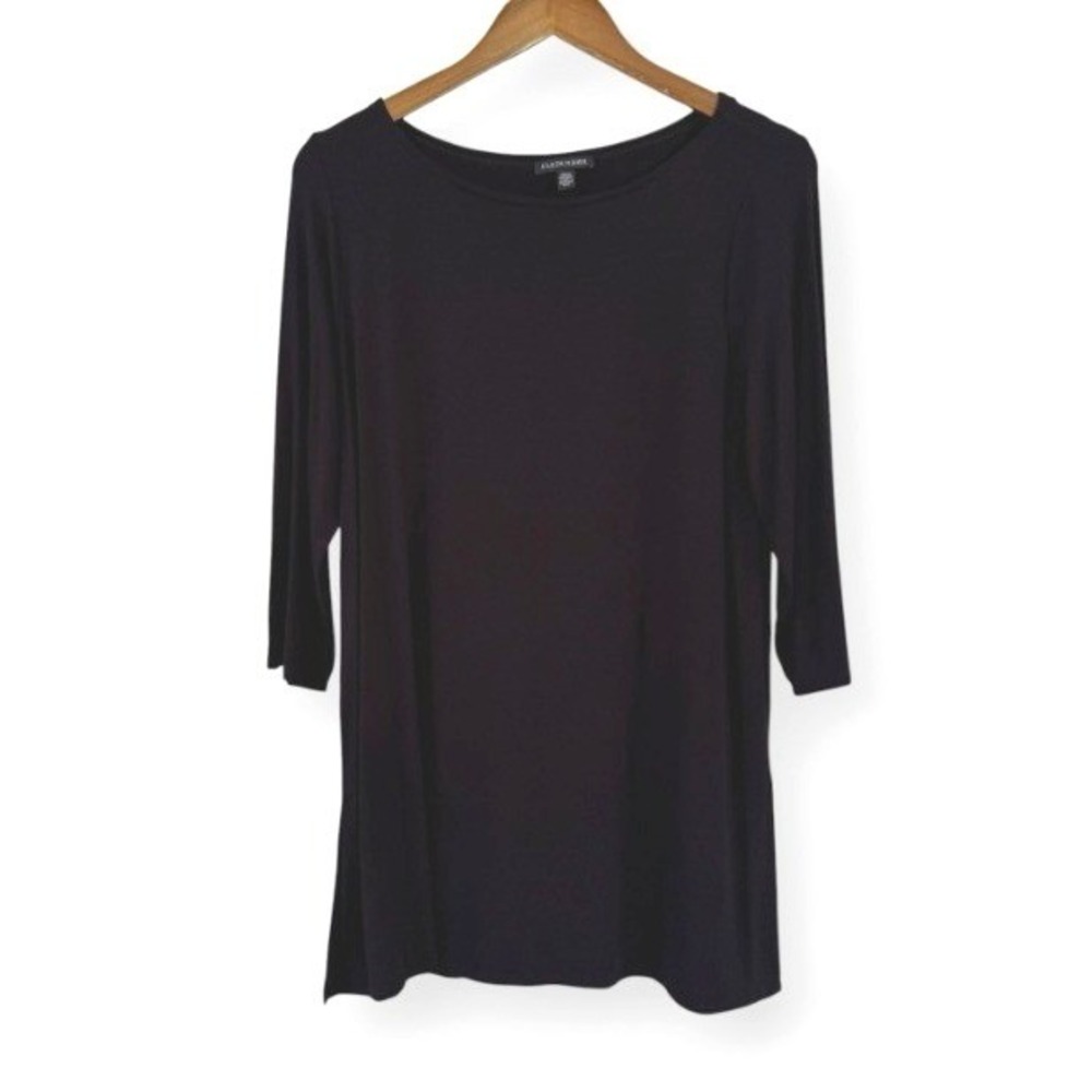 Eileen Fisher Petite Black Viscose 3/4 Sleeve A-Line Tunic Top PL/PG